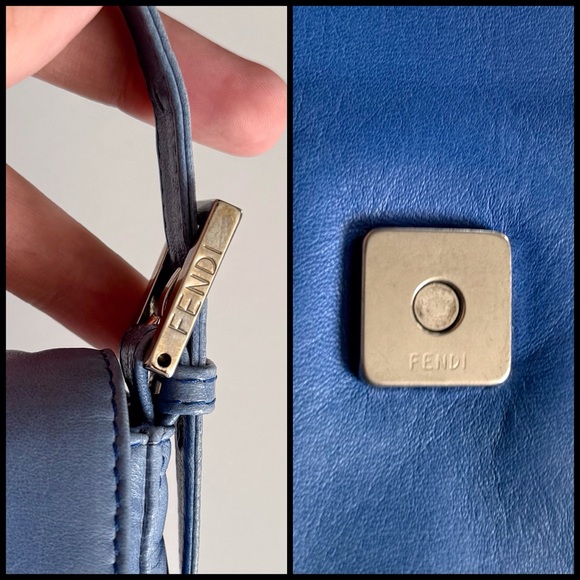 FENDI Classic Vintage Blue Leather Glitter FF Baguette Shoulder Bag - Picture 7 of 12